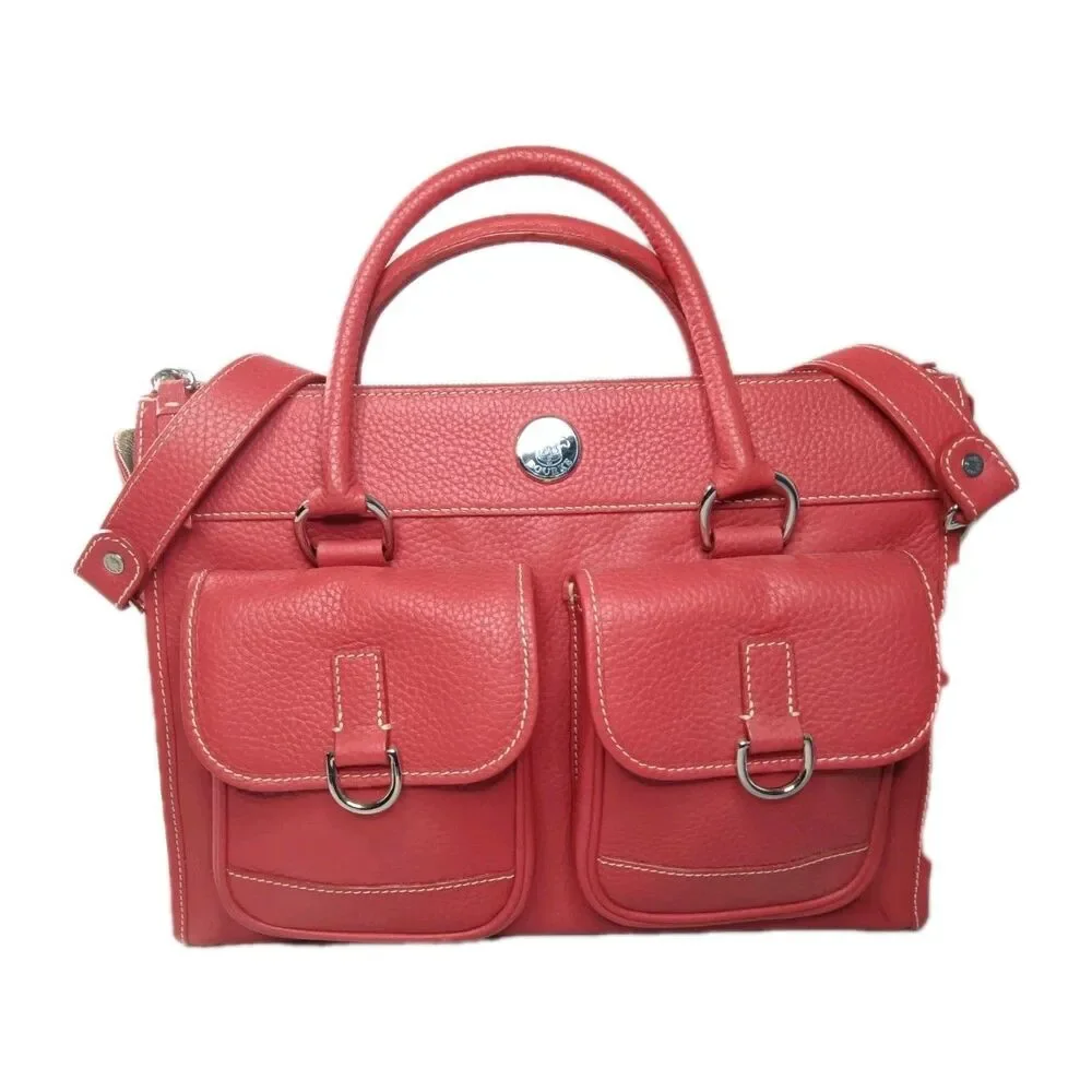 Dooney & Bourke Red Leather Double Pocket Tote Bag & Matching Pouch Retail $425
